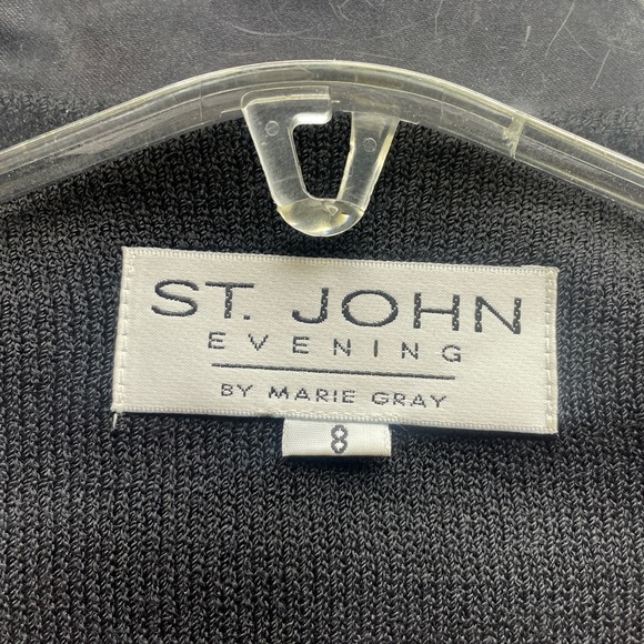 St. John Evening Black Silver Sequin Detail Wrap Sweater Dress Sz 8 - Picture 6 of 7